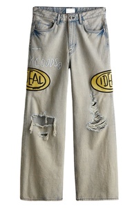 Boot Cut Loose Fit Top Vente Nouveau Design Bold 100% Coton Extensible Denim Gris Jeans 5 Poches Pour Hommes Avec Basquiat Art Works - Product Image 2