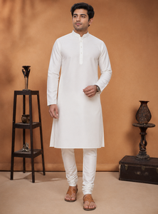 Mens White Raw Silk Kurta Stand Collar Ethnic Casual Shirt Fashionable Traditional Festive Wear <b>Tunic</b> Top Supplier - Product Image 4