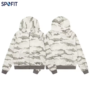 Men's <b>Zip</b>-Up Hoodie 100% Cotton Vintage Sporty Fashion Unisex Oversized 450g Fabric Weight Butterfly Pattern Pocket Design - Product Image 2
