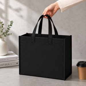 Sac de courses noir non tissé réutilisable pour l'emballage promotionnel de détail et la vente en gros - Product Image 1