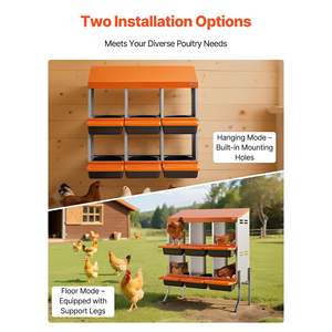 Nichoirs à poules orange 6 compartiments en acier galvanisé et plastique haute résistance, collecte facile des œufs, cages à animaux à roulettes - Product Image 6