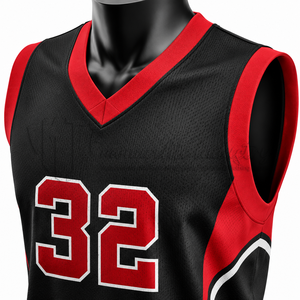 Conjunto de Uniforme de Baloncesto Personalizado en Negro y Rojo, Jersey y Pantalones Cortos Transpirables, Fabricante OEM ODM de Marca Privada - Product Image 6