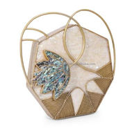 HAXAGON Sac à main en laiton incrusté de nacre fabriqué à la main, sac à main de luxe de créateur, pochette de mariage, cadeau de Noël
