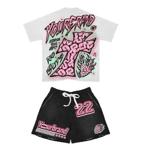 Ensemble T-shirt et short délavé personnalisé pour homme, en coton, style streetwear, tenue de sport, survêtement deux pièces d'été, vente en gros - Product Image 4