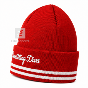 Bonnet en tricot personnalisé Delta Sigma Theta Sorority, rouge et blanc, style décontracté, logo brodé avec rayures pour femme - Product Image 4