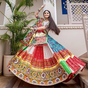 Designer Silk Multicolor Navratri <b>Lehenga</b> Choli with Dupatta for Women | Traditional Gujarati Garba Chaniya Choli for Party - Product Image 5