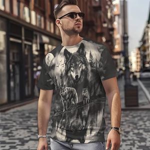 Wolf Pack Moon Reflection Men's Short Sleeve O-Neck T-Shirt Printed <b>Animal</b> <b>Pattern</b> Eco-Friendly Street Style Oversized Fit 100% - Product Image 2