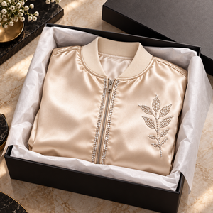 Chaqueta de Satén con Pedrería Personalizada para Hombre, Estilo Bomber Brillante de Primera Calidad, Detalles de Cristales Brillantes, Cuello Acanalado, Ropa Urbana de Moda - Product Image 5