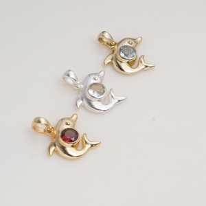 Natural Blue Topaz Dolphin Pendant Gold Tone Ocean Inspired Gemstone <b>Necklace</b> Handmade Marine Jewelry Gift for Women - Product Image 3