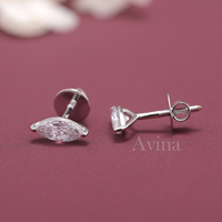 Pendientes de Diamante Cultivado en Laboratorio con Certificación IGI, Corte Marquesa, Oro Blanco/Amarillo/Rosa de 14K, Cierre de Rosca, Pendientes Solitarios de Diamante