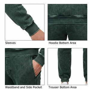 Chándal de hombre personalizado con capucha, verde oscuro, lavado ácido, transpirable, ecológico, informal, de invierno, de forro polar grueso, acolchado y con bordado. - Product Image 6