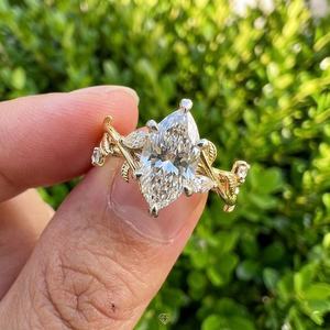 Nature Inspire Marquise Cut Moissanite <b>Tree</b> <b>Branch</b> Leaf Ring 3CT original 925 Silver With Gold Plated Anniversary Gift For Partn - Product Image 3