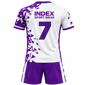 Conjunto de Camiseta y Pantalones Cortos de Fútbol Sublimados en Blanco y Morado para Hombre, Marca Index Sport Wear - Product Image 2