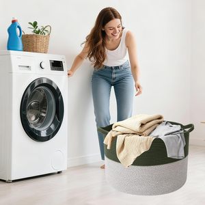 65L Large Woven Cotton Rope Nursery Basket, Laundry Basket Laundry Hamper with Handles,Blanket Basket <b>Storage</b> Bin for Toys - Product Image 1