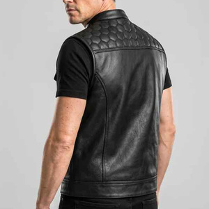Chaleco de Motociclista Acolchado de Cuero Vacuno Genuino Negro Premium para Hombre, Transpirable, para Invierno, con Cuello Alto y Sin Mangas - Product Image 2