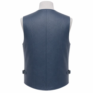 <b>Men's</b> Plus Size Autumn Navy Blue V-Neck Leather Look <b>Vest</b> Casual Outerwear Single Breasted Button Closure 100% Leather Cotton - Product Image 3