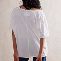 T-shirt pour femme de qualité supérieure, col en V, manches courtes, taille plus, couleur unie, décontracté, en coton, coupe classique, blanc