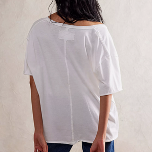 เสื้อยืดคุณภาพสูงสำหรับผู้หญิงไซส์ใหญ่ คอวี แขนสั้น สีพื้น ผ้าฝ้าย สวมใส่สบาย ทรงปกติ สีขาว - Product Image 2