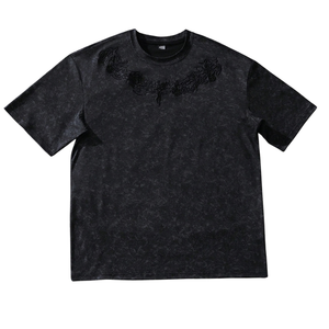 Camiseta de Jersey con Gráfico en Relieve, Lavado Ácido, Color Negro, para Hombre, Manga Corta, Cuello Redondo, Corte Holgado, 100% Algodón, Transpirable, de Secado Rápido - Product Image 1