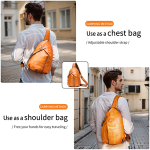 Bolso Bandolera de Piel Auténtica para Hombre, Estilo Vintage, Impermeable, para Viaje, con Opciones Personalizables - Product Image 3