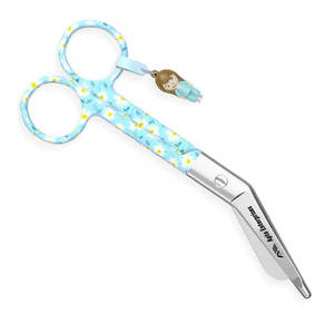 Tijeras Manuales de Acero Inoxidable para Vendajes Tipo Pico de Pato, Diseño Margaritas sobre Fondo Azul, para Cortes Rápidos y Precisos, Uso Hospitalario - Product Image 4