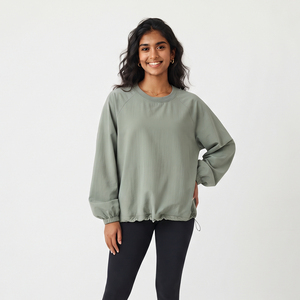 <b>Women</b> <b>Windbreaker</b> Oversize Sweatshirt Heavy Weight Baggy Nylon Street Winter Wear Long Sleeve Drop Shoulder O-Neck Sweatshirt - Product Image 1