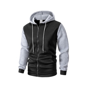 Sweat-shirt à capuche zippé pour homme, couleur unie, manches raglan, style décontracté, automne, noir, marron, coton, polyester, French Terry - Product Image 3