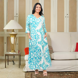 Vestido Maxi Casual de Rayón Satinado para Mujer, Corte en A, con Estampado Geométrico - Product Image 3