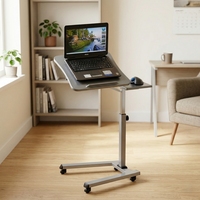 Chariot pour ordinateur portable réglable en MDF avec cadre métallique et roulettes pour usage domestique ou au bureau
