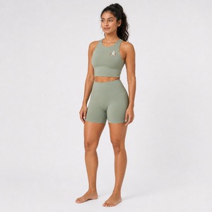 High Quality <b>Women</b> Sports Bra And <b>Shorts</b> <b>Set</b> Custom Logo Breathable Stretch Fitness Gym Workout Activewear <b>Set</b> Wholesale OEM - Product Image 4