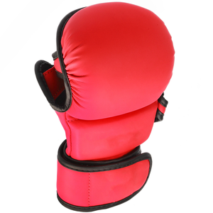 Red Faux Leather MMA Boxing Gloves with for Wrist <b>Strap</b> Custom Logo Unisex Sparring Gear for Martial Arts Training - Product Image 3