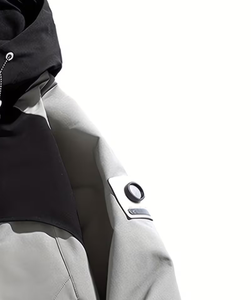 Men's Hooded Stand Canvas <b>Jacket</b> Color Blocking Waterproof Casual Winter Coat Single Button Closure Loose Fit Gray <b>Black</b> Design - Product Image 5
