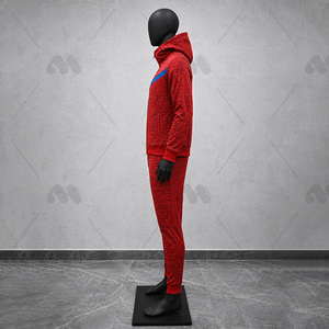 Conjunto de Sudadera con Capucha Roja para Hombre, Cierre de Cremallera, Corte Regular, Tejido de Poliéster, Estilo Deportivo, Ropa de Otoño - Product Image 3
