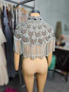Capa de Hombro de Lujo con Flecos de Cuentas Doradas de Poliéster, Bolero de Noche Bordado a Mano, Chandni Export House ODM Ec-cf-01 - Product Image 1