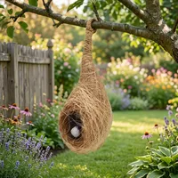 Nichoir suspendu en fibre de coco naturelle, fait main, écologique, design moderne, décoration de jardin extérieur, anniversaire
