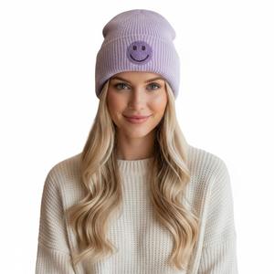Unisex purple knitted beanie 100% acrylic <b>winter</b> <b>cap</b> Casual beanie for adults Solid color <b>winter</b> hat - Product Image 3