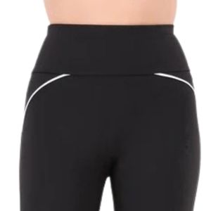 Leggings negros de cintura alta para mujer, pantalones de yoga elásticos y ajustados con detalle de costura curva blanca para hacer ejercicio y correr - Product Image 2