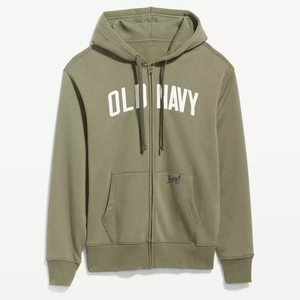 Sweat-shirt à capuche vert olive pour homme, coupe classique, en polaire, décontracté, avec fermeture éclair et poches, idéal pour l'hiver, brodé, uni teint - Product Image 3