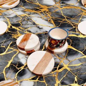 Handcrafted Wooden & Marble <b>Coaster</b> Set – Luxury <b>Drink</b> <b>Coasters</b> for Gifting, Home Décor, Hotel & Restaurant Use (Set of 4) - Product Image 1
