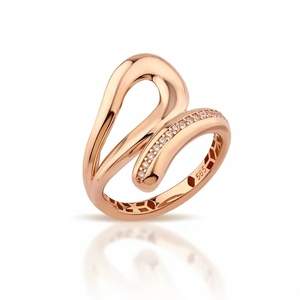 14K Yellow Gold Lab Diamond <b>Ring</b> Infinite Ribbon <b>Statement</b> <b>Ring</b> Modern Flowing Bypass Wave Band for Women Elegant Fine Jewelry - Product Image 3