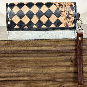 Cartera de Mujer de Cuero Vacuno de Lujo, Diseño de Alta Gama 2026, Hecha a Mano, Cuero Genuino a Cuadros, con Correa de Muñeca Desmontable - Product Image 5