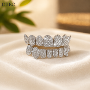 Grillz en argent sterling 925 avec moissanite taille diamant rond et micro-incrustation, unisexe, pour un look glamour et tendance en soirée - Product Image 1