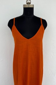 Vestido Maxi de Algodón Color Naranja Rústico, Cuello en V, Sin Mangas, Espalda Descubierta, Estilo Boho, Vestido de Verano para Picnic o Vacaciones - Product Image 3