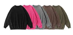 <b>Men</b> Vintage Acid Wash Crewneck Sweatshirt Heavyweight Cotton Oversized Street Fashion Top - Product Image 6