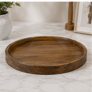 Round Wooden <b>Storage</b> Tray Rustic Design Indoor <b>Tabletop</b> Decor Living Room Accessory Durable - Product Image 5