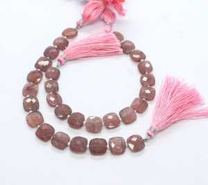 Perles carrées facettées en forme de fraise naturelle 8-9 mm, perles en pierre précieuse rouge fraise 8 pouces, perles carrées fraise pour bijoux - Product Image 2