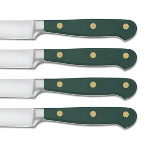Elegante Juego de 4 Cuchillos para Carne con Hojas Curvas de Acero Inoxidable y Mangos Negros con Triple Remache para Cortar Carne Asada - Product Image 5
