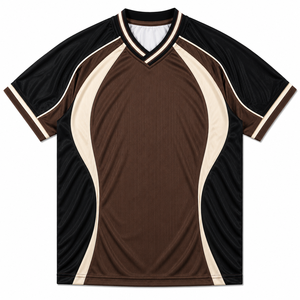 Maillot de football unisexe marron et noir, manches courtes, col rond, en polyester anti-humidité, coupe régulière, anti-UV, personnalisable pour toutes les équipes - Product Image 3