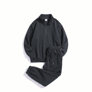 Ensemble de survêtement pour femme avec fermeture éclair quart de tour, en coton et élasthanne respirants, comprenant un sweat-shirt et un pantalon de jogging, idéal pour les loisirs décontractés - Product Image 3