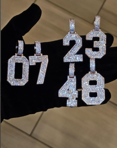 Custom Number Charm Pendant Iced Diamond Pendant Rhodium Plated 925 Silver Unisex Graduation Jewelry - Product Image 2